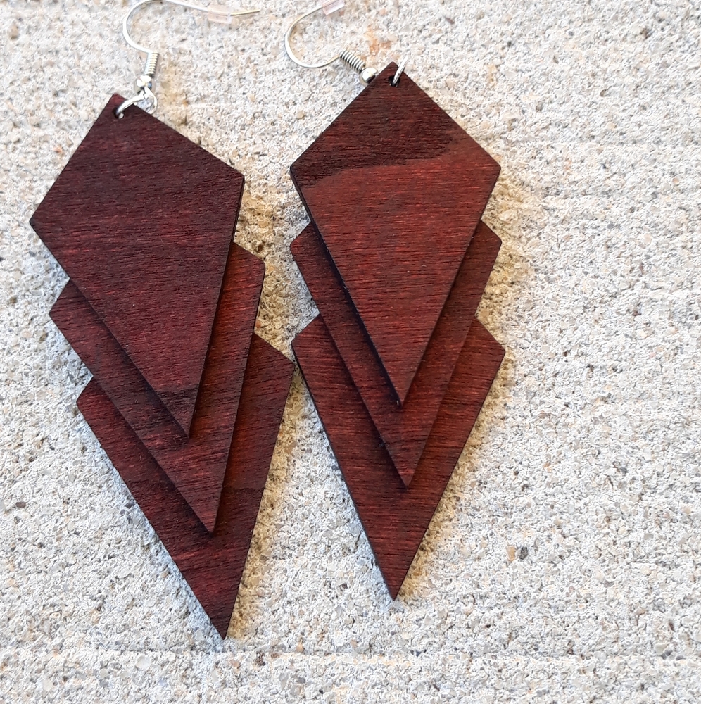 Brown/ Layered Diamond Shaped/ Wood Earrings